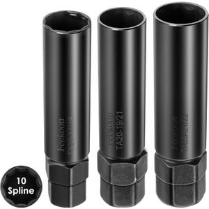 Feekoon 3 Pack 10 Spline Lug Nut Key Replacement for TA20-17/19, TA20-19/21 and TA23-21/22, Compatible with Bimecc 10 Spline Lug Nut and Lug Bolts, Small and Large SUV Key with Hex Drive, Steel, Black