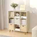 9-Cube Open Shelf Bookcase - 3-Tier Wooden Bookshelf with Legs, Oak