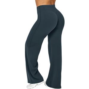 Women Straight Leggings Bottoms High Waist Gym Workout Leggings Stretch Casual Wide Leg Yoga Pants (Medium, Dark Blue)