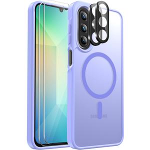 for Samsung Galaxy A26 5G Phone Case Magnetic Shockproof, [Fit for MagSafe] [Glass Screen Protector + Camera Lens Protector] Translucent Anti-Fingerprint Case for Samsung Galaxy A26 5G (Light Purple)