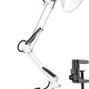 AmeriTop Metal Desk Lamp, Adjustable Swing Arm Table Lamp with Interchangeable Base Or Clamp; Eye-Caring Desk/Clip Reading Lamps for Bedroom, Study, Office (White)