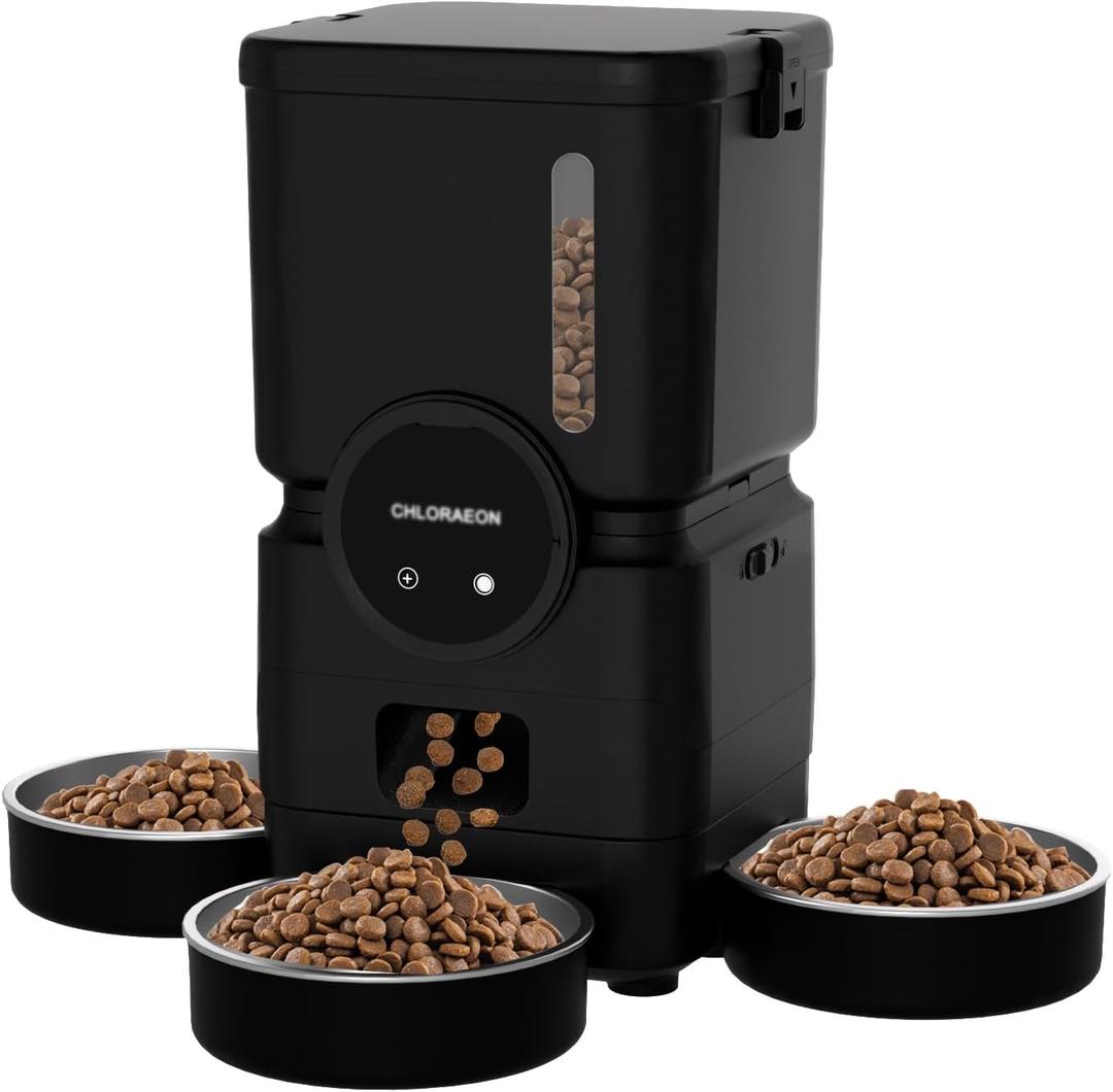 Automatic Cat Feeder for 3 Cats with Slow Feed, 6L Smart WiFi Pet Feeder, 2.4G & 5G Dual-Band, Battery Powered with 15-Day Battery Life, for Cats & Small Dogs (Black)