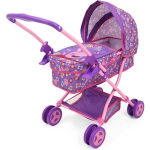 Peppa Pig: Doll Pram - Purple, Pink, Flowers - Accessory for Dolls Up to 18", Foldable, Removable Bassinet, Retractable Canopy, Kids Toy Ages 3+