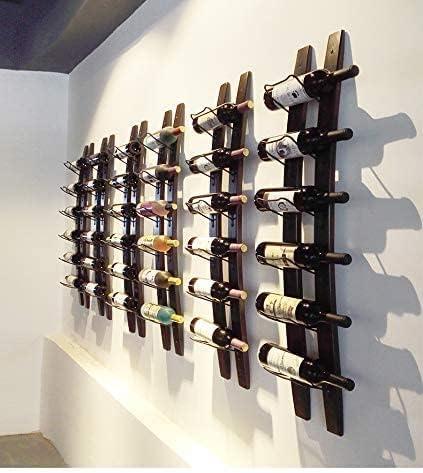 DCIGNA Wall Mounted Wine Rack, Barrel Stave Wine Rack, Imported Pine Wood and Metal Wine Bottle Holder Rack - 6 Bottles 40x7.6inch (Red Wine Color)