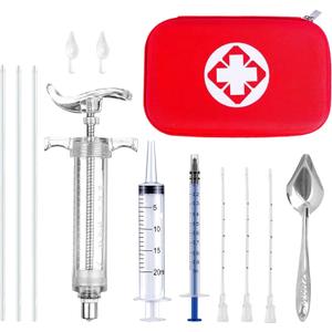 Bird Feeding Syringe Feeding Tubes for Baby Birds Parrot Hand Feeding Syringe with Curved Gavage Tubes and Stainless Steel Metal Feeding Spoon (9Pcs)