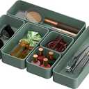 CHANCETSUI 6 PCS Stackable Drawer Organizers Set, Versatile Desk and Vanity Drawer Organizer Trays, Storage Bins for Makeup, Bathroom, Bedroom, Kitchen and Office, Green