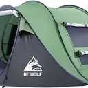 HEWOLF 3-4 Person Pop Up Tents for Camping Easy Set Up Pop Up Tent Waterproof Portable Tent Automatic Setup with 2 Bigs Doors Family Tents for Hiking (Green)