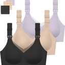 Gailife 3 Pack Nursing Bras for Breastfeeding Seamless V Neck Mesh Maternity Bra Comfort Pregnancy Sleep Bralette, Black/Beige/Purple 2XL