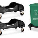 Alpine 16/23 Gallon Slim Trash Can Dolly 2 Pack - 4 Wheels Rectangular Plastic Rolling Garbage Dolly, Wheels, Roller Base, Commercial Cart, Holds Up to 200lbs, Black