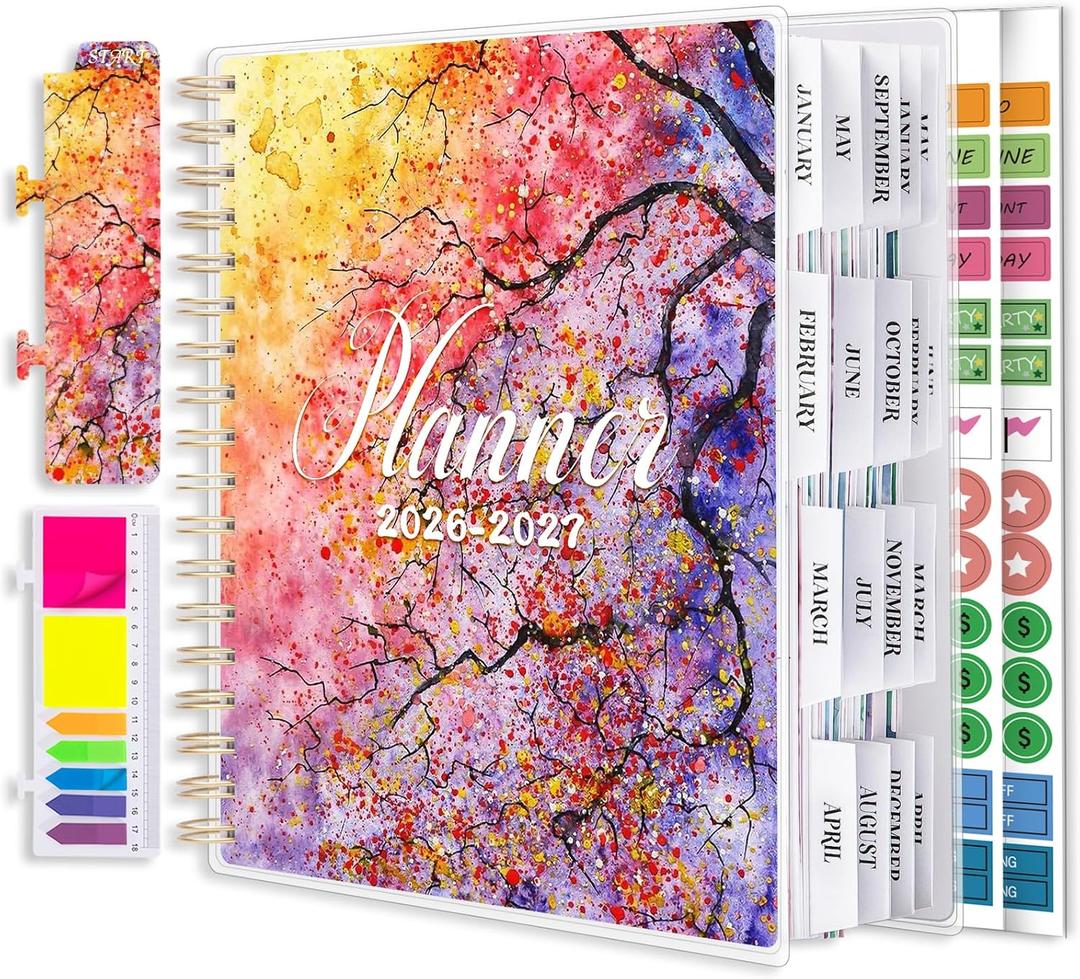 Planner 2026-2027, Large 18 Months Academic Daily Weekly Monthly Planner Yearly Agenda Jan. 2026June. 2027, 7.9" x 9.8", Page Tabs, Separator Page, Pocket Folder, Bookmark, Stickers, Sticky Note Set