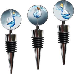 Bottle Stoppers Stainless Steel Stoppers with Decorative Art Glass, and Beverage Bottle Corks for Gifts, Bar, Wedding, Holiday Party (Blue)