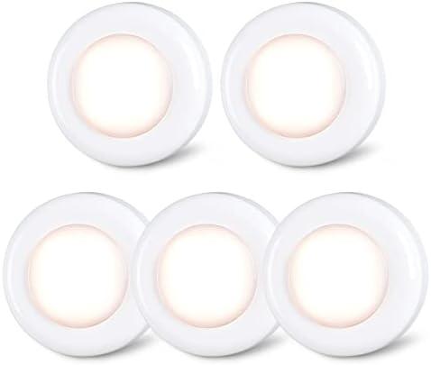 STAR-SPANGLED Push Tap Light, 2.8” Mini Night Touch LED Puck Lamp, Portable Under Cabinet Lighting AAA Battery Operated Powered, DIY Stick On Lights for Closet, Counter, Kitchen, Warm White, 5 Pack
