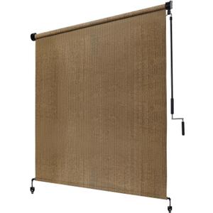 KANAGAWA Outdoor Roller Shade 8'X8' Walnut Exterior Cordless Patio Roll Up Shades for Outside Pergola Porch, Outdoor Blinds for Patio