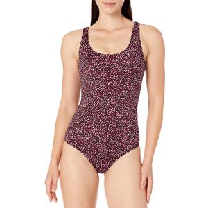 Amazon Essentials Women's One-Piece Coverage Swimsuit ((Brick Red Leopard), Small