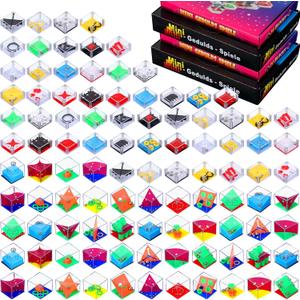 Lenwen 96 Pcs Brain Teaser Puzzle Mini Fidget Puzzle Cubes 3D Ball Maze Cube Cubes Party Favor Games Challenge Decompression(Classic Colors) (Pink, Red)