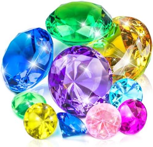 Prehalpty 10pcs Extra Large Diving Gems for Pool for Kids,4pcs 60mm Oversized Diamonds and 6pcs 30mm Acrylic Gems Pirate Treasures, Swimming Pool Toys Favors and Sensory Bin Filler