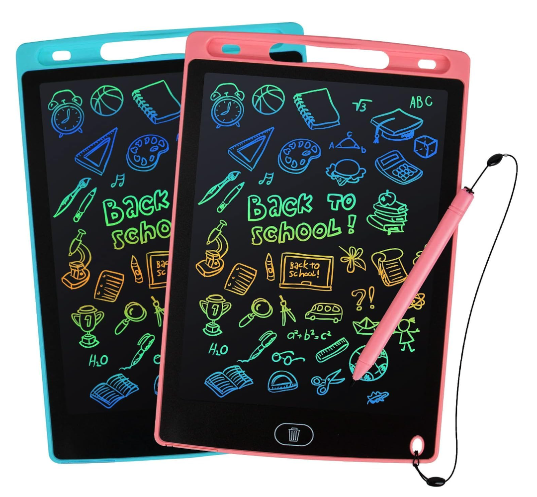 LCD Writing Tablet, 2 Packs Drawing Pads for Kids 3 4 5 6 Years Old 8.5 Inch Colorful Lines Doodle Scribble Boards Educational Toys for Boys Girls Road Trip EssentialsTravel Game Toys,Pink+Blue