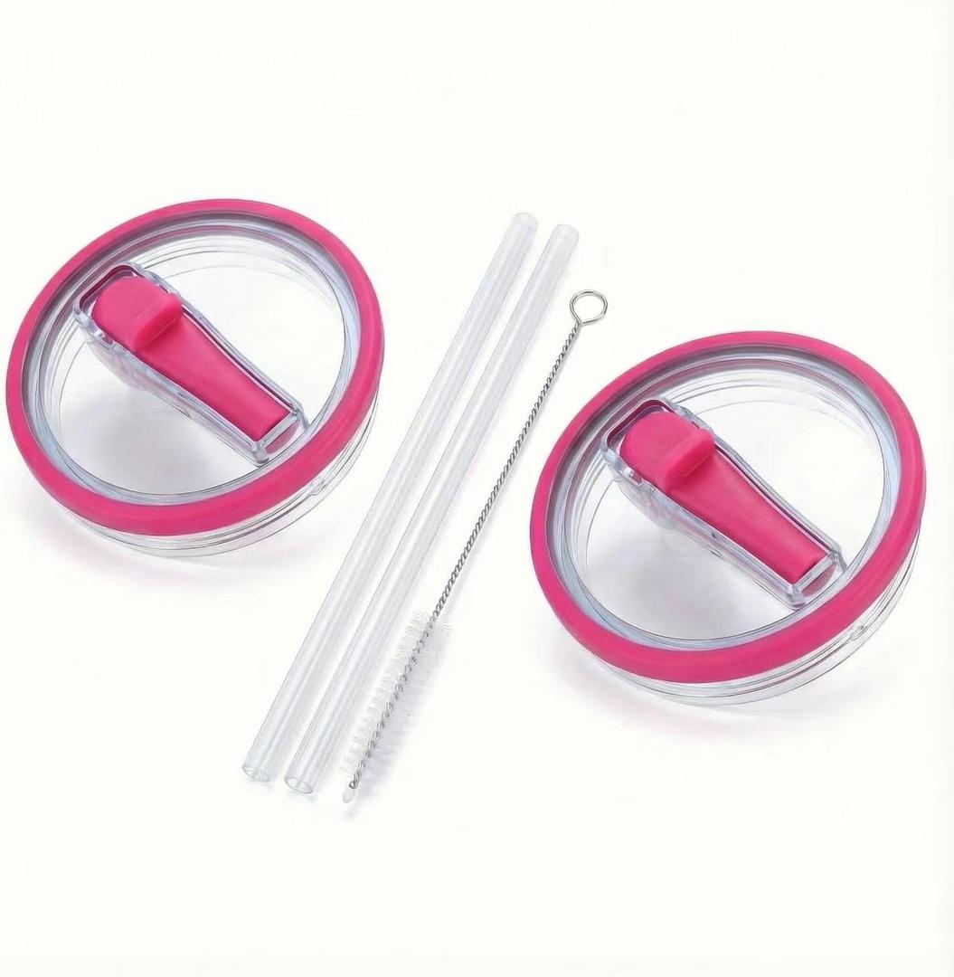 2-Pack Replacement Lids for Stanley 40oz Tumbler, Flip Straw Lids with 2 Straws & Brush, Leakproof Spill Proof Lid, Stanley Cup Accessories for 40 oz Quencher