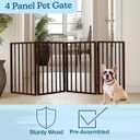 Pet Gate - 4-Panel Indoor Foldable Dog Fence for Stairs, Hallways or Doorways - 72x24-Inch Retractable Wood Freestanding Dog Gates by PETMAKER (Brown)