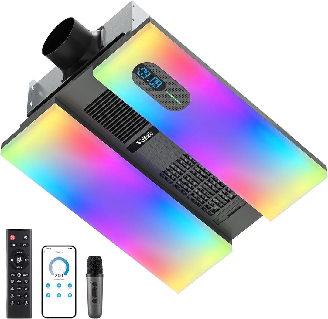 Bathroom Exhaust Fan with Heater, Light, Bluetooth Speaker, Odor & Humidity Sensors, 230 CFM Quiet Ceiling Fan with 3 Dynamic RGB Lighting, 3CCT - Remote App Control - Compatible with Alexa (Pro, Charcoal)