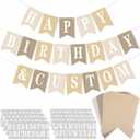 171 Pcs DIY Custom Banner Kit Make Your Own Customizable Sign for Birthday Wedding Party Decoration Include 20 Paper Pennant 148 Letters and Numbers 1 Rope 2 Threading Device(Beige) (Beige multiple colors)