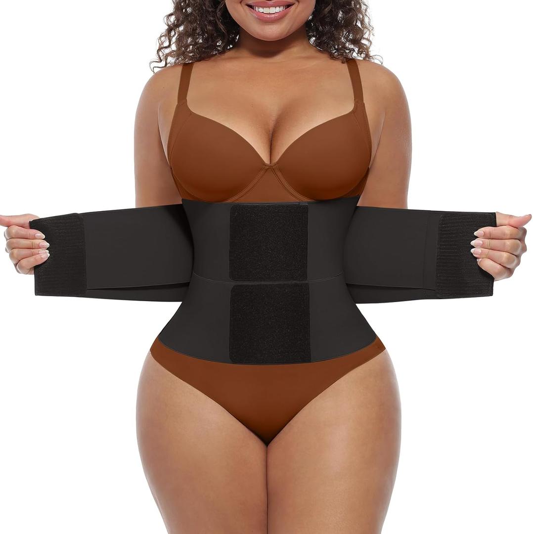 FeelinGirl Waist Trainer Long Torso Waist Cincher Trimmer Ab Belt Tummy Control Body Shaper Triple Wrap Women and Men (XX-Large, Black)
