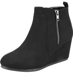 DREAM PAIRS Women's Suede Low Wedges Ankle Boots (9.5, Double/Black/Suede)