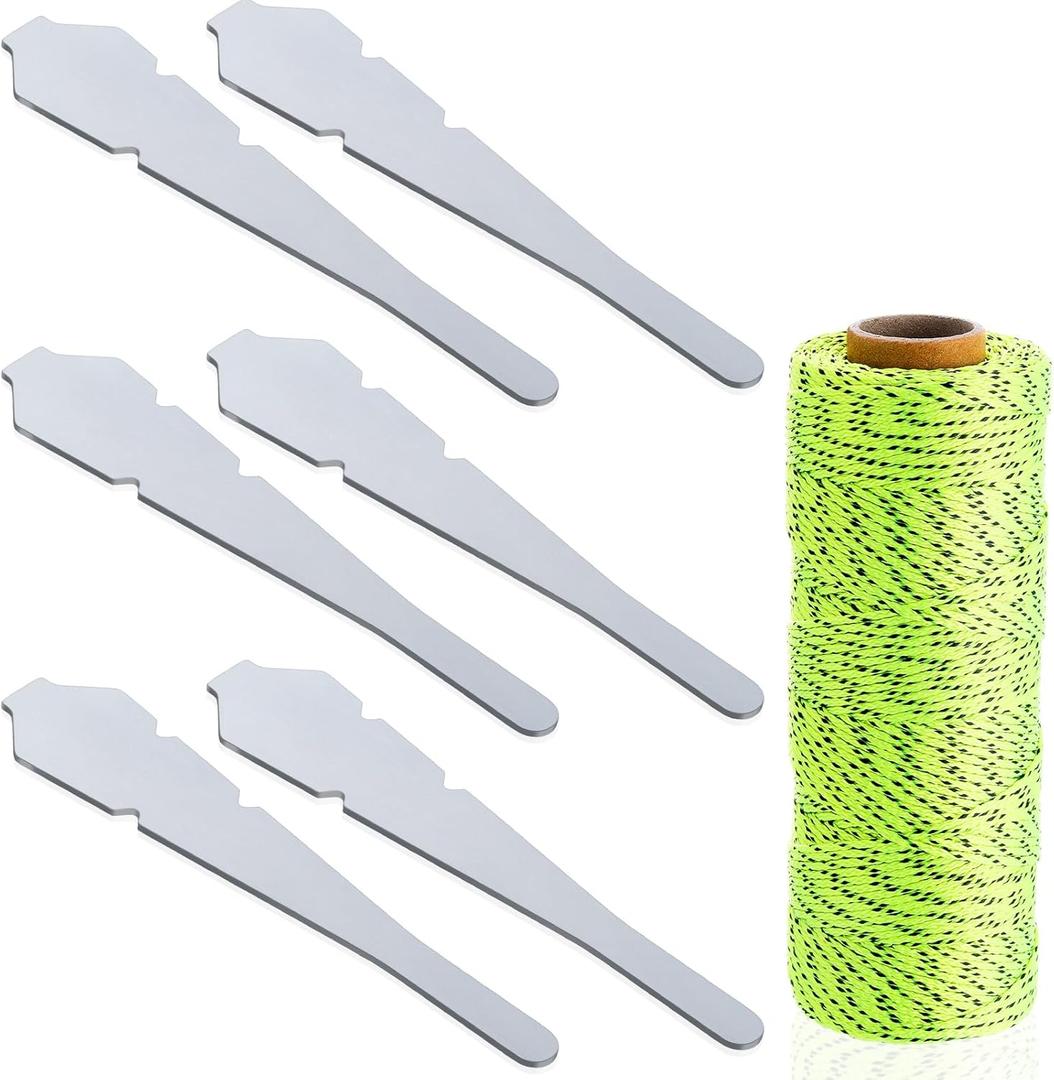 7 Pcs Masonry Tool Set-6 Pcs 4-1/2 Bricklayer Tools Line Pins with 1 Roll 500 ft Masonry Nylon String Line, Masons Brick Laying Tools Set for Block Course Galvanized Steel, Yellow & Black