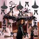 2Pack 6.6Ft Black Fall Maple Leaves Garland,4Pcs Witches Hat,15pcs Black Bow,Artificial Autumn Foliage Garland Outdoor for Home Party Mantle Fireplace Fall Halloween Thanksgiving Christmas Decor