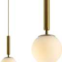 BOKT Mid Century Modern Gold Globe Pendant Light Milk White Opal Glass Pendant Light 1 Light Farmhouse Brushed Brass Mini Hanging Pendant Lights Kitchen Island for Bathroom Bedroom Hallway (Gold)
