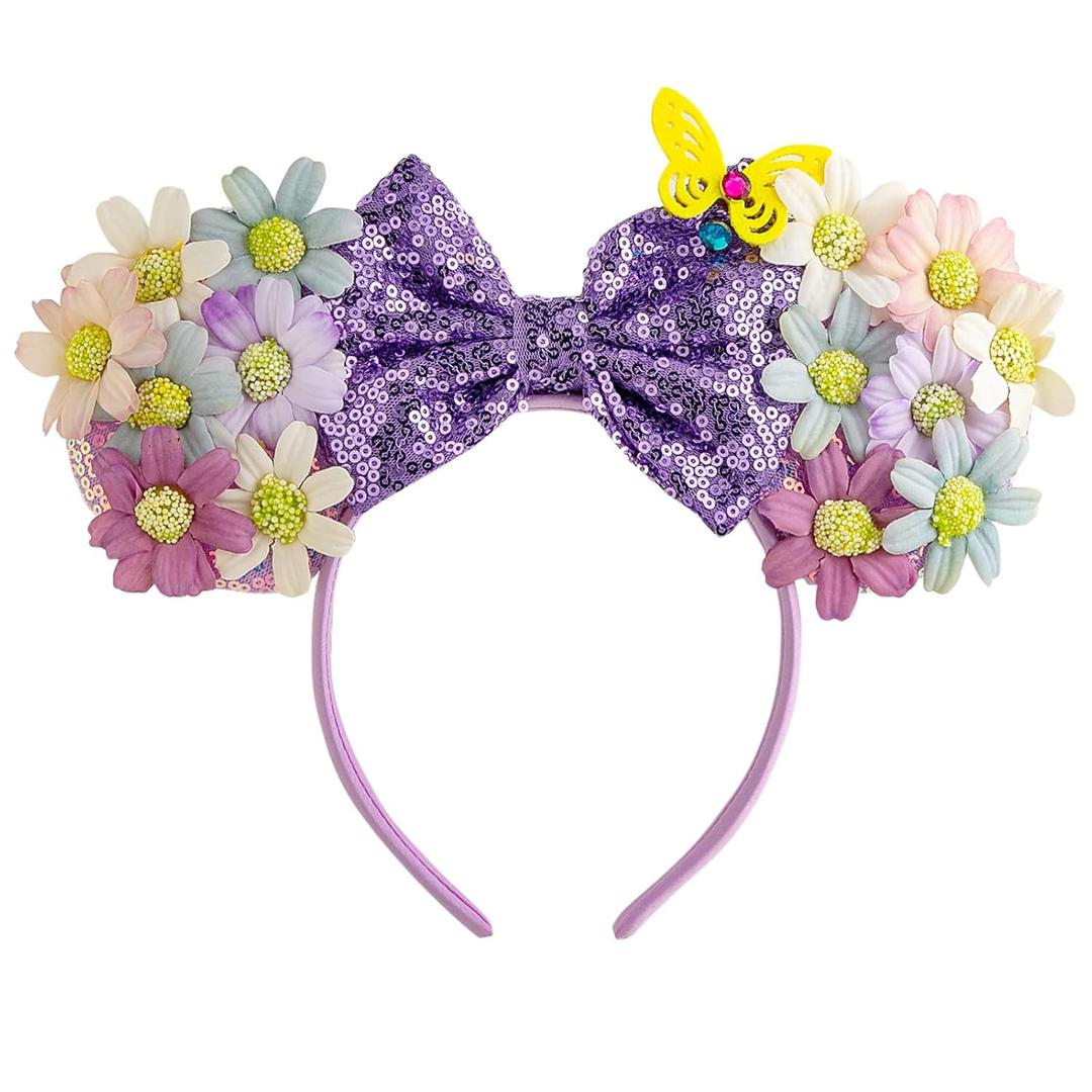 CHuangQi Mouse Ears Headband with Bow, Double-sided Sequins, Glitter Hair Band for Birthday Party, Holiday Dresses & Cosplay