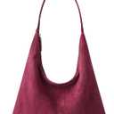 Suede Shoulder Bag for Women Suede Purse Boho Bags Slouchy Tote Bag Satchels Trendy Crescent Crossbody Bag Handbag (Burgundy)