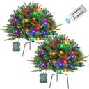 JOYHALO 2 Pack Set 21Inch Christmas Urn Filler with 50 Lights Remote Controlled in Multicolor, Christmas Pot Fillers with PVC&PE Branches, Outdoor Christmas Trees for Porch Pathway Yard Decorations