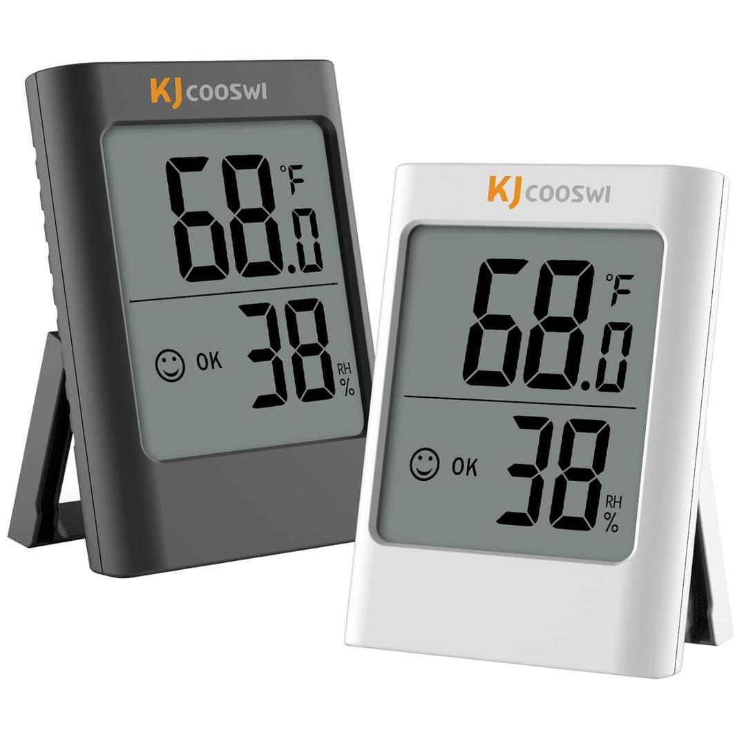 Humidity Gauge, 2 Pack Indoor Thermometer for Home Digital Hygrometer Room Thermometer and Humidity Gauge with Temperature Humidity Monitor AAA Battery Powered(Color: Black and White)