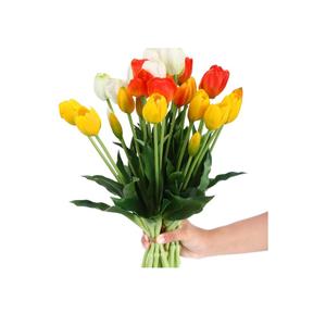 Riceshoot 6 Bunches Artificial Tulips Flowers 30 Pcs Real Touch Faux Tulips Bouquets Arrangements Realistic Flowers for Office Wedding Party Kitchen Decoration(Warm Color)