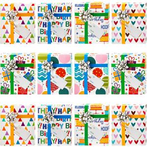 12 Pieces Box Happy Birthday Present Greeting Card Holder Birthday Gifts Keeper with 12 Pieces Wrapping Bows Mini Favor Boxes for Holiday Party