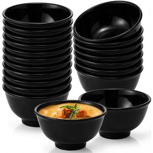 Tioncy 20 Pack 10 oz Melamine Bowls Black Round Dessert Bowls Set for Pasta Cereal Rice Soup Snack Candy Ice Cream Pudding Fruit Salad, Dishwasher Safe