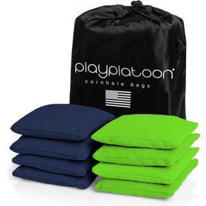 Play Platoon Cornhole Bags Weather Resistant- Set of 8 Regulation Bean Bags for Tossing- Official Professional Size & Weight Corn Hole Bags Two Color All Weather Cornhole Beans Bag Set with Tote Bag (Navy Blue & Lime Green)