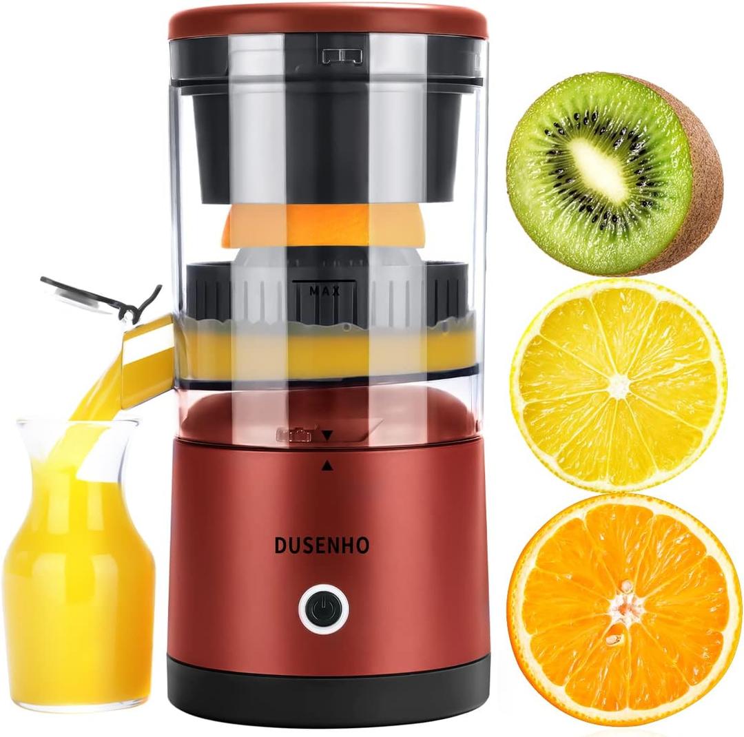 Electric Juicer Rechargeable - Citrus Juicer Machines with USB and Cleaning Brush Portable Juicer for Orange, Lemon, Grapefruit (Red)