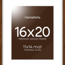Homeforia 16x20 Picture Walnut Frame, High End Dark Oak 16x20 Wooden Brown Frames with Mat 11x14, 16 x 20 Wood Poster Frame Matted to 11 by 14, 20x16 Hanging Frames, Tempered Glass, Wall Kit, Set of 3