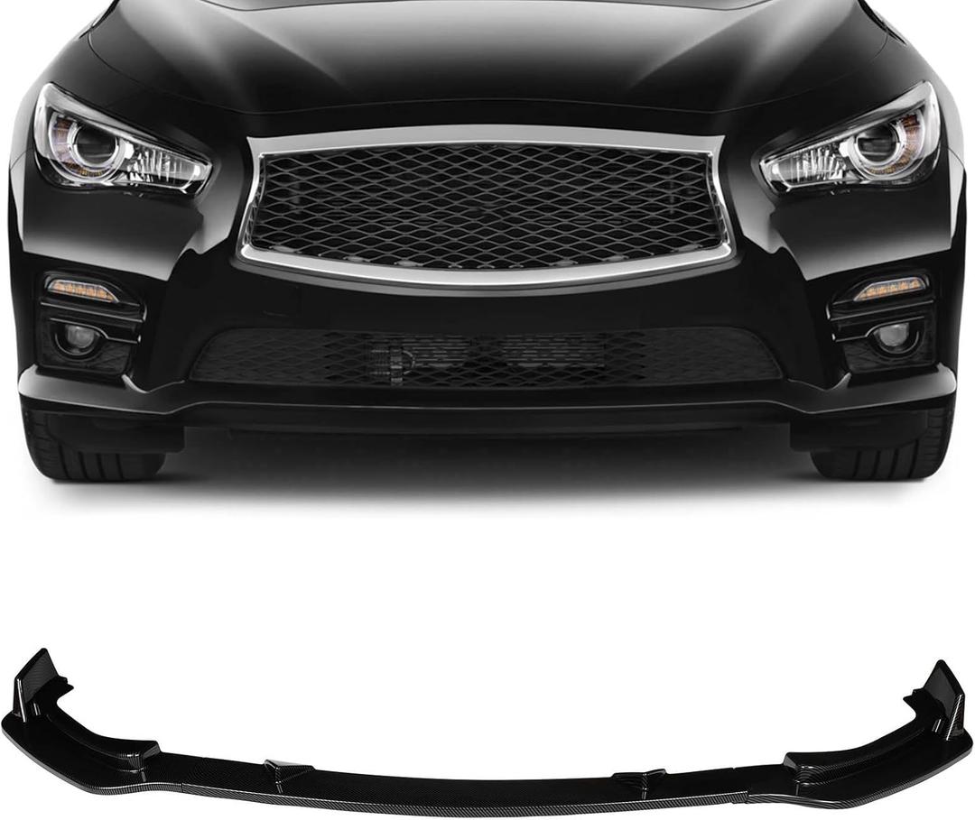 SCITOO Front Lip Spoiler Fits for 2014-2017 for Infiniti Q50 Base Glossy Carbon Look Front Bumper Lip