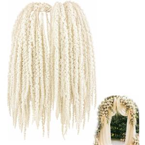 15 Pcs Dried Amaranthus Hanging Flowers, 23 Inch Preserved Amaranth Stems for Wedding Arch Decor, Floral Garland, Vase Display, Wall Hanging, Dried Flower Arrangement (Ivory)