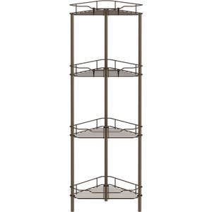 HuggieGems 4 Tier Floor Standing Corner Shower Caddy Organizer Shelf with Hooks, Bathroom Shelves Stand Rack, Bronze