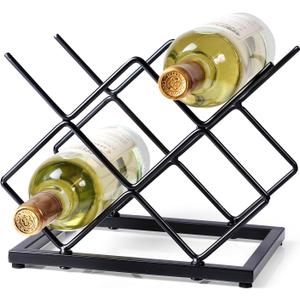 Countertop Wine Rack - 5 Bottle Freestanding Modern Gold Metal Small Wine Rack - Tabletop Wine Holder Stand for Cabinet, Pantry, Wine Bottle Storage