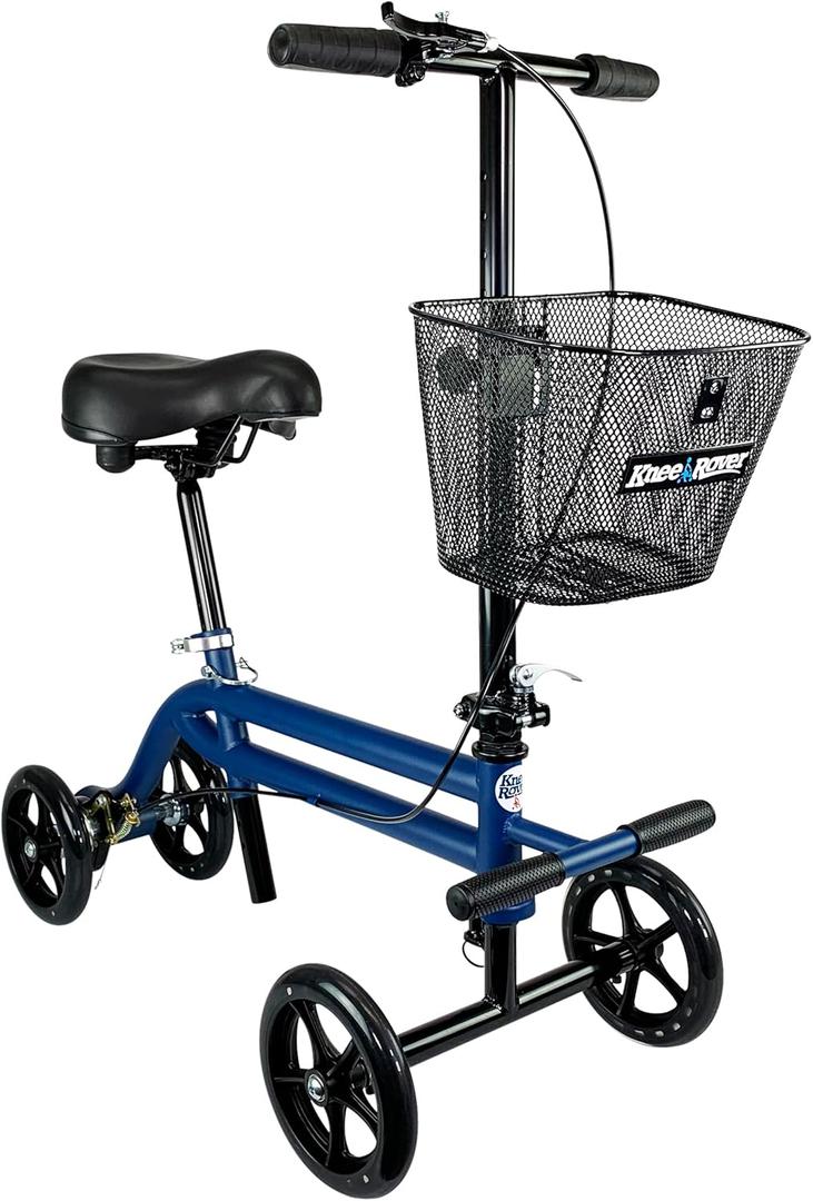KneeRover Steerable Seated Scooter Mobility Knee Walker - Sitting Scooter with Leg Rest and Comfortable Gel Seat - Knee Walking Scooter Crutch Alternative for Leg, Ankle and Foot Injuries (Blue) (1 Count (Pack of 1))