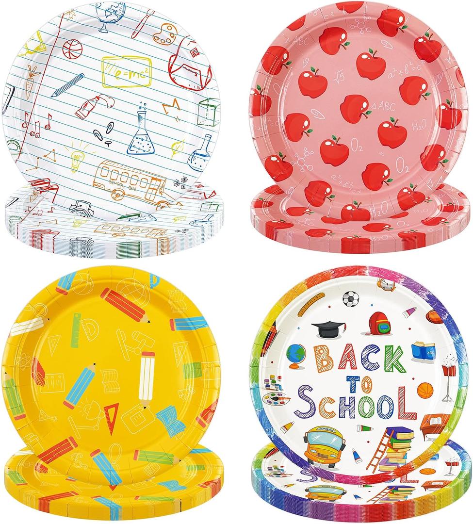 48PCS Back to School 7inch Paper Plates Disposable Party Supplies Tableware