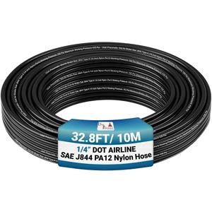 Utah Pneumatic | Dot Approved 1/4" Air Line Tubing | Nylon Pneumatic Air Hose For Truck, Trailer, And Suspension | max-pressure 435 Psi, 0.25" Od (32.8 Feet) (Black)