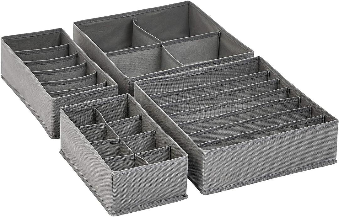 Amazon Basics Dresser Drawer Storage Organizer for Undergarments, Set of 4, Gray | Set of 4