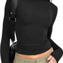 Trendy Queen Women's Long Sleeve T Shirts Fall Fashion 2026 Basic Top Slim Fit Tees Y2k Outfits Winter Clothes Black M