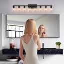 8 Light Bathroom Vanity Light Black Vanity Light Fixtures Bathroom Lights Fixtures Over Mirror Large Wall Lights with Clear Glass Shade for Bedroom Living Room Makeup